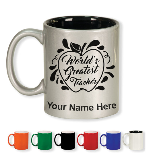 11oz Round Ceramic Coffee Mug, World's Greatest Teacher, Personalized Engraving Included