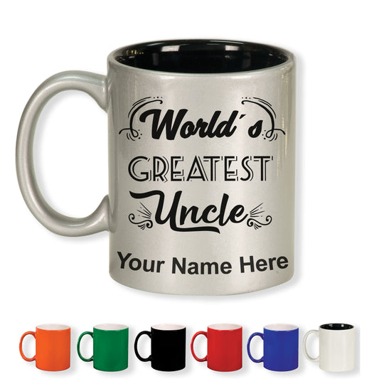 11oz Round Ceramic Coffee Mug, World's Greatest Uncle, Personalized Engraving Included