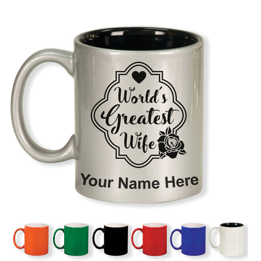 11oz Round Ceramic Coffee Mug, World's Greatest Wife, Personalized Engraving Included