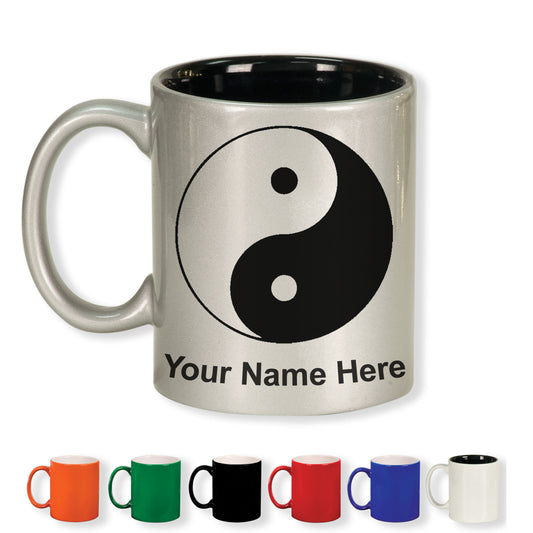 11oz Round Ceramic Coffee Mug, Yin Yang, Personalized Engraving Included
