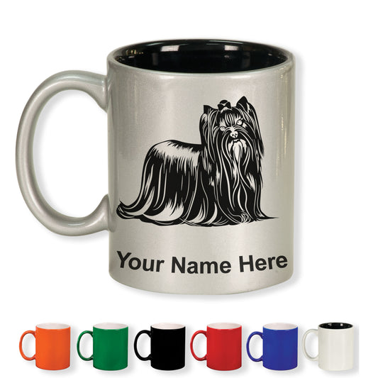 11oz Round Ceramic Coffee Mug, Yorkshire Terrier Dog, Personalized Engraving Included