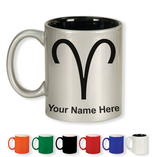 11oz Round Ceramic Coffee Mug, Zodiac Sign Aries, Personalized Engraving Included