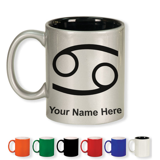 11oz Round Ceramic Coffee Mug, Zodiac Sign Cancer, Personalized Engraving Included