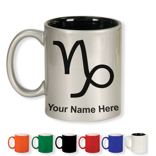 11oz Round Ceramic Coffee Mug, Zodiac Sign Capricorn, Personalized Engraving Included