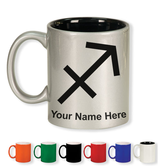 11oz Round Ceramic Coffee Mug, Zodiac Sign Sagittarius, Personalized Engraving Included