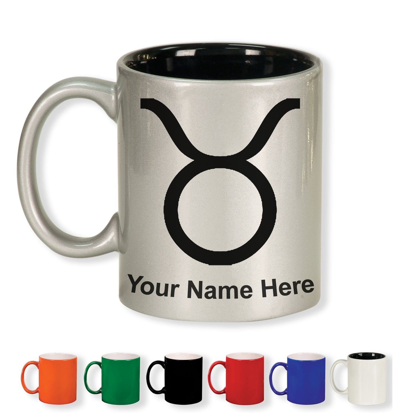 11oz Round Ceramic Coffee Mug, Zodiac Sign Taurus, Personalized Engraving Included