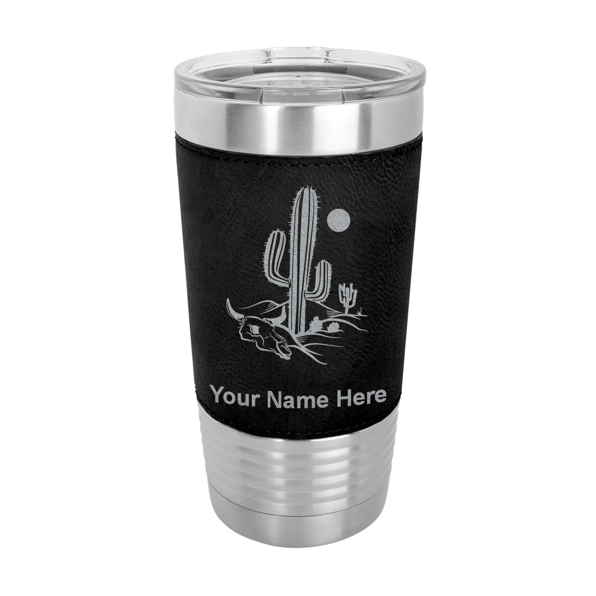 20oz Faux Leather Tumbler Mug, Cactus, Personalized Engraving Included - LaserGram Custom Engraved Gifts