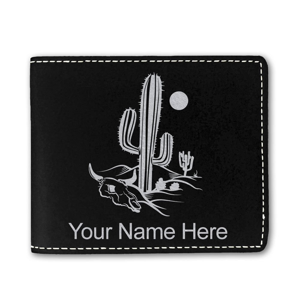 Faux Leather Bi-Fold Wallet, Cactus, Personalized Engraving Included