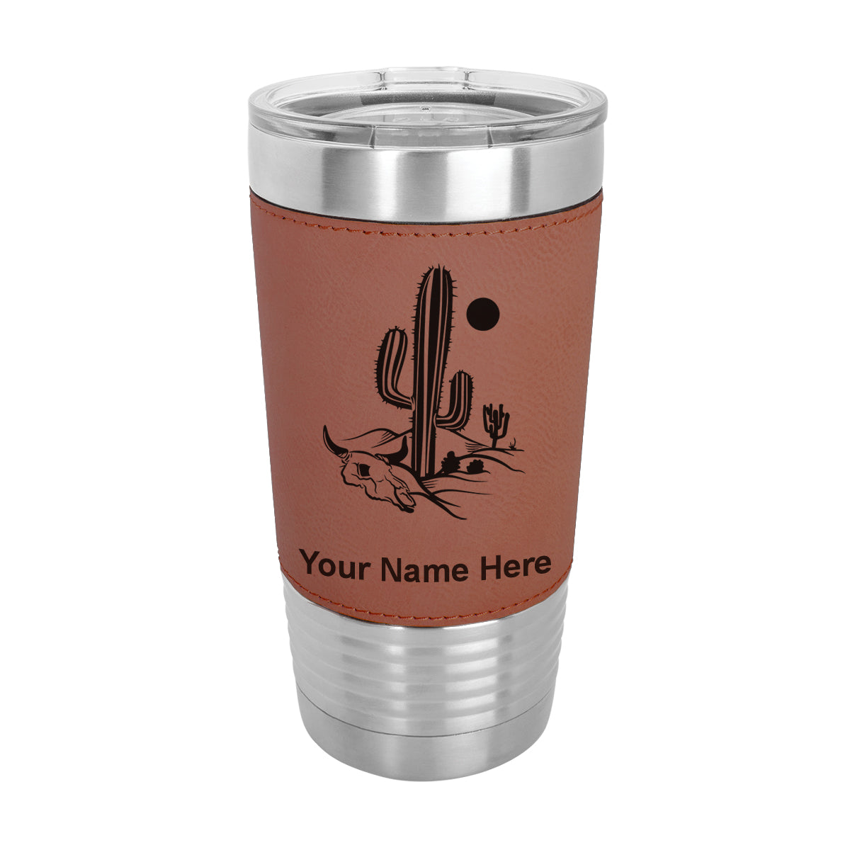 20oz Faux Leather Tumbler Mug, Cactus, Personalized Engraving Included - LaserGram Custom Engraved Gifts