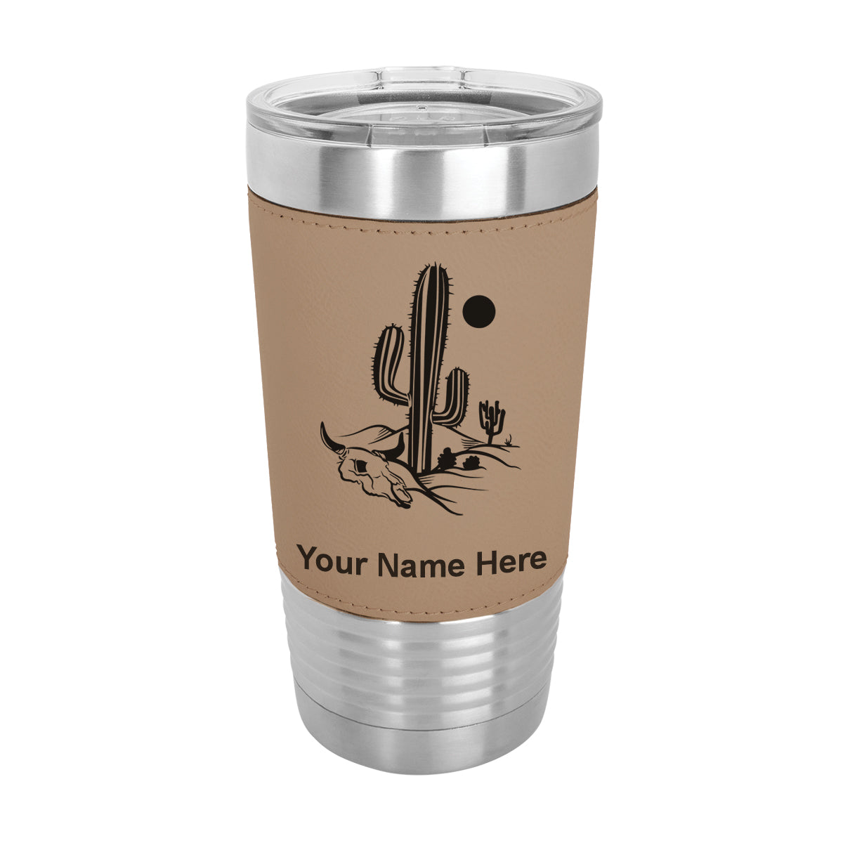 20oz Faux Leather Tumbler Mug, Cactus, Personalized Engraving Included - LaserGram Custom Engraved Gifts