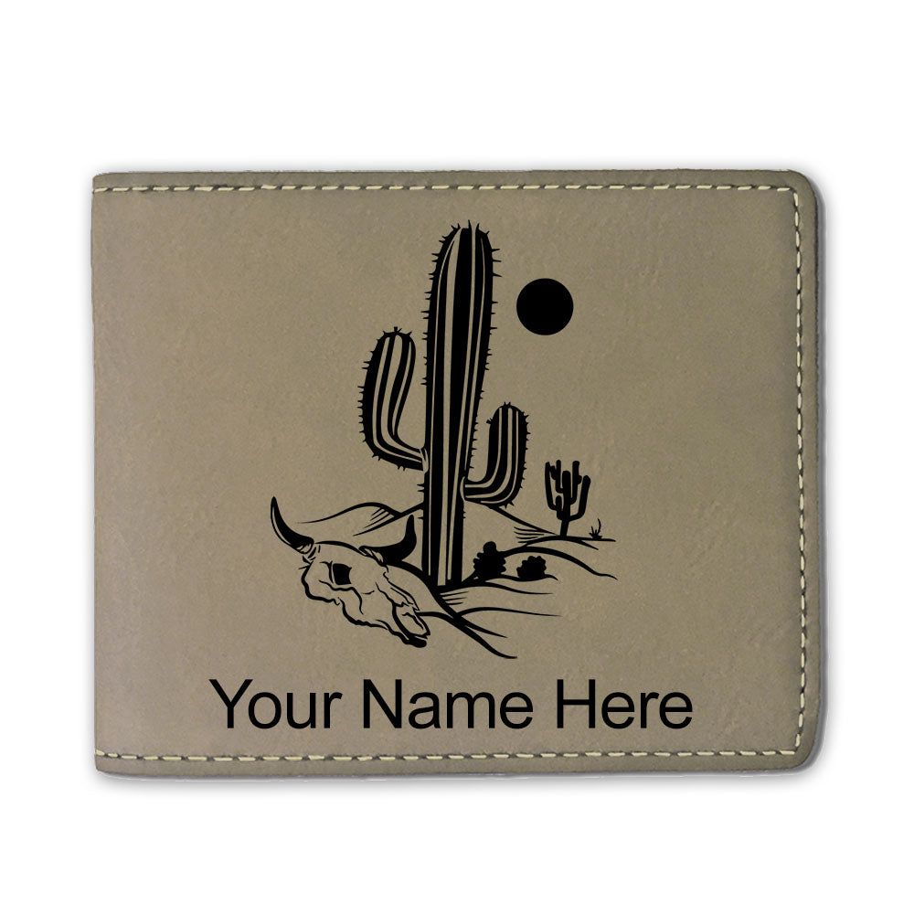 Faux Leather Bi-Fold Wallet, Cactus, Personalized Engraving Included