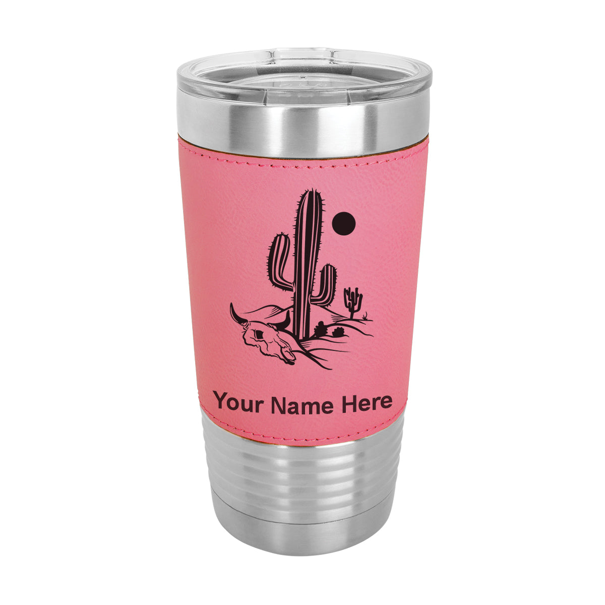 20oz Faux Leather Tumbler Mug, Cactus, Personalized Engraving Included - LaserGram Custom Engraved Gifts