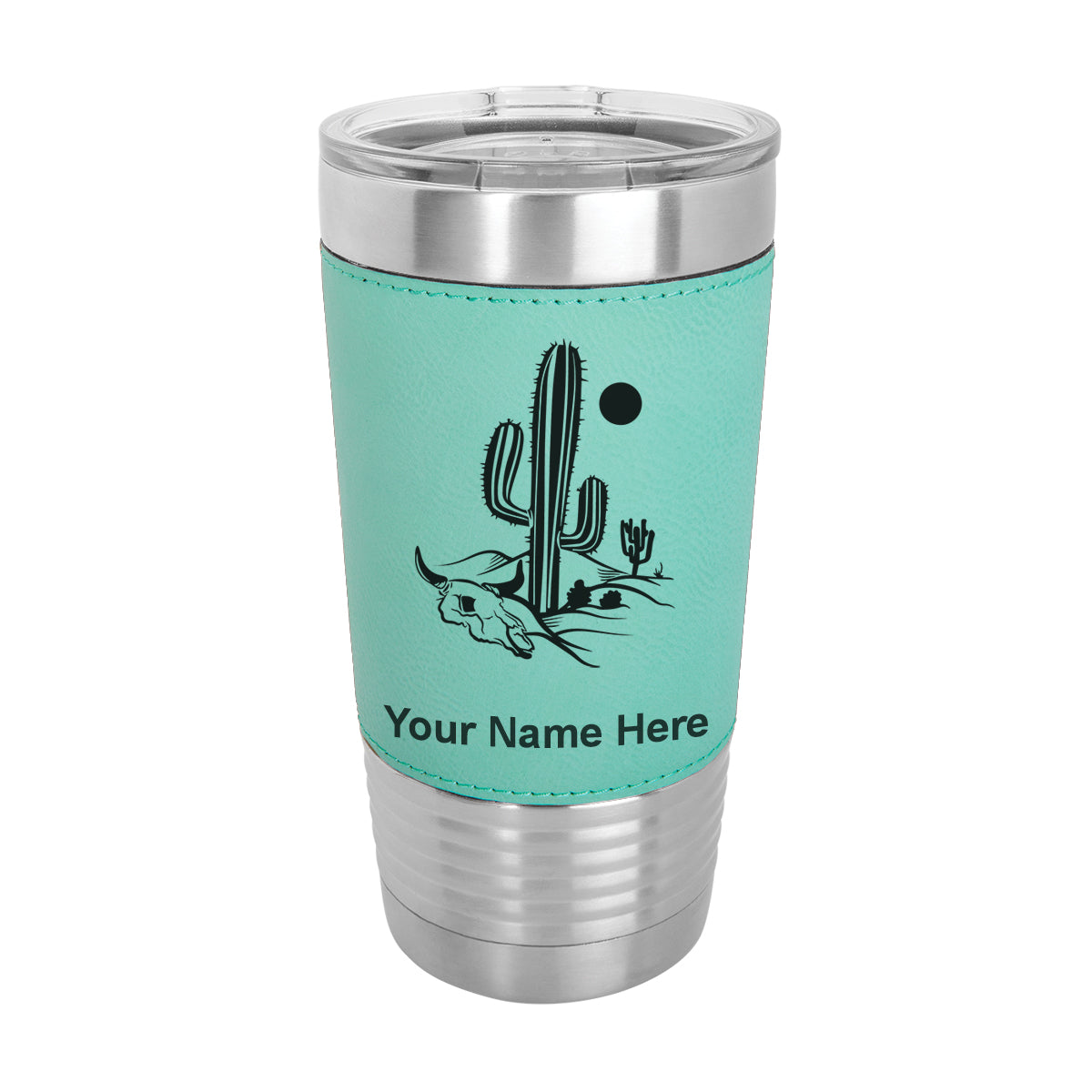 20oz Faux Leather Tumbler Mug, Cactus, Personalized Engraving Included - LaserGram Custom Engraved Gifts