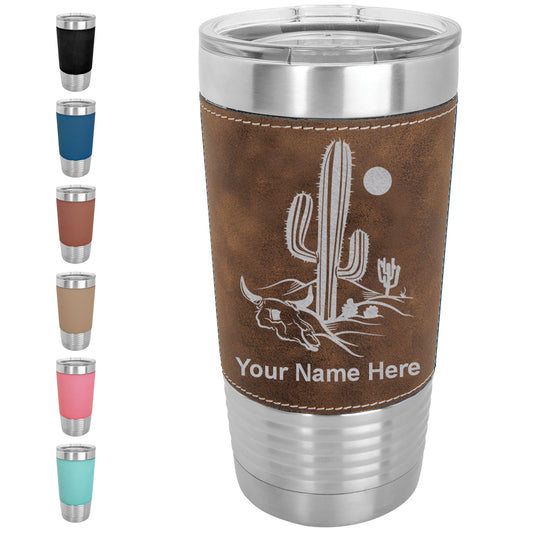 20oz Faux Leather Tumbler Mug, Cactus, Personalized Engraving Included - LaserGram Custom Engraved Gifts