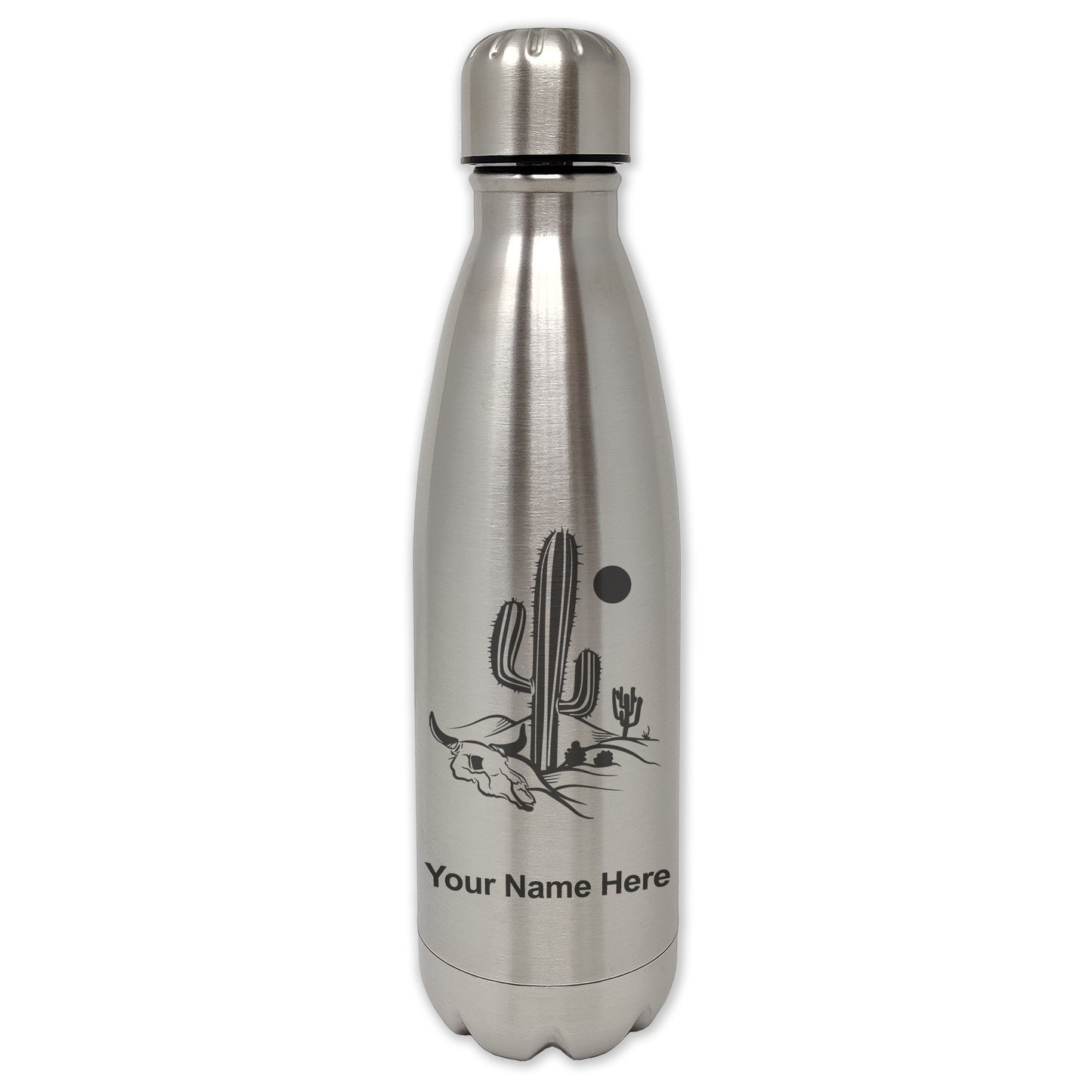 LaserGram Single Wall Water Bottle, Cactus, Personalized Engraving Included