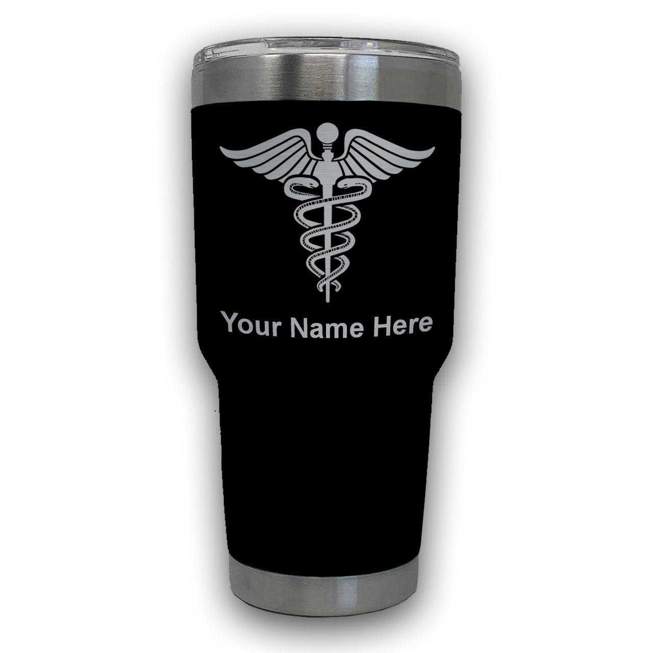 LaserGram 30oz Tumbler Mug, Caduceus Medical Symbol, Personalized Engraving Included