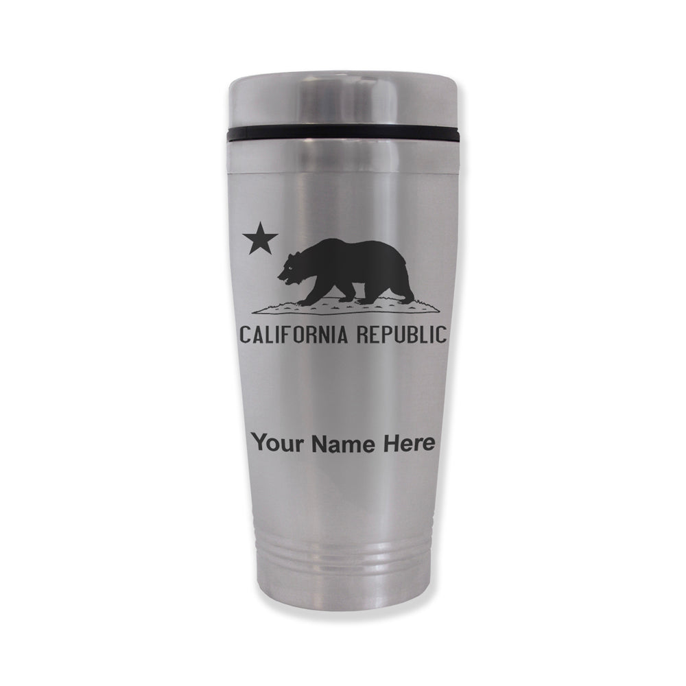 Commuter Travel Mug, California Republic Bear Flag, Personalized Engraving Included