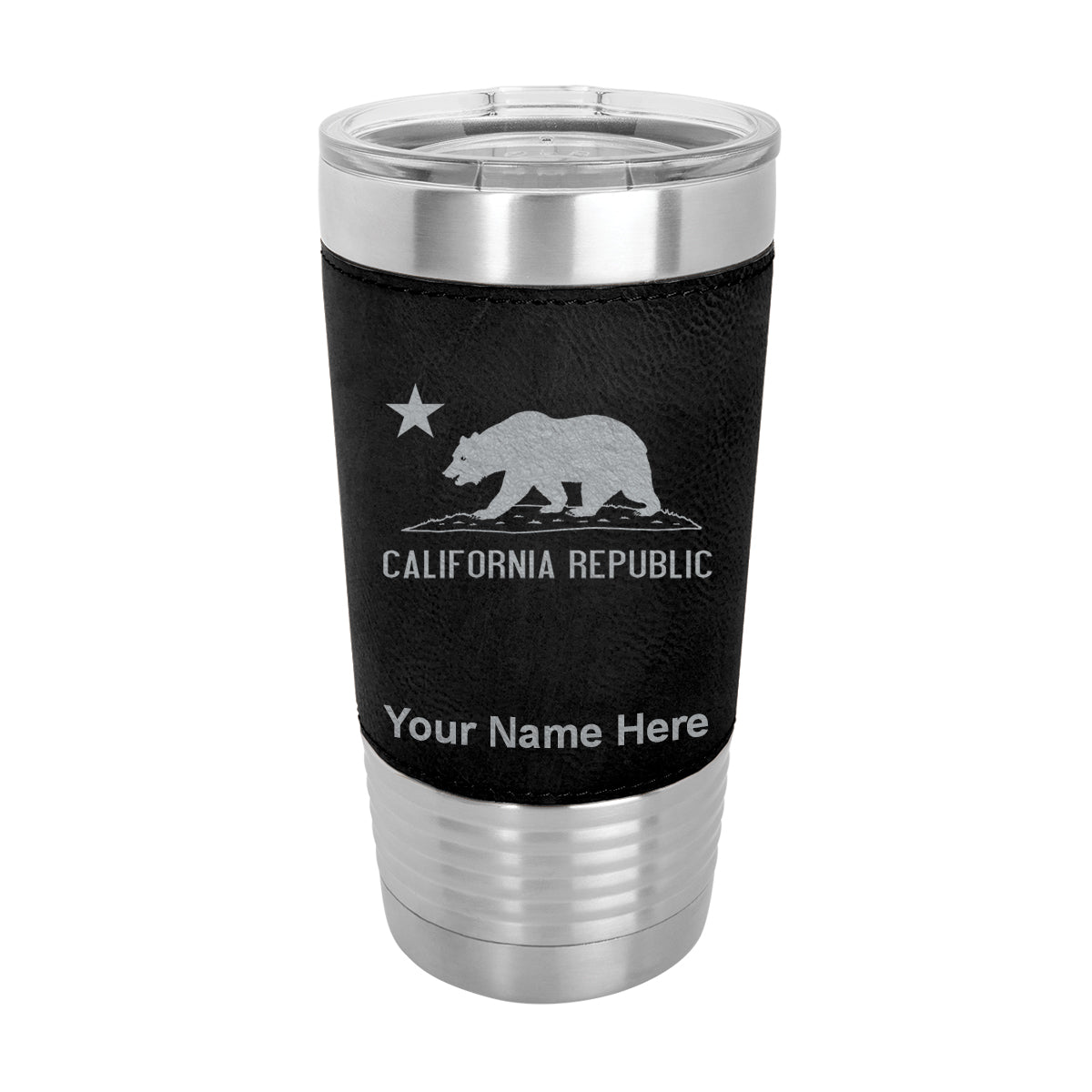 20oz Faux Leather Tumbler Mug, California Republic Bear Flag, Personalized Engraving Included - LaserGram Custom Engraved Gifts