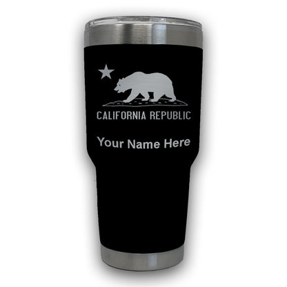 LaserGram 30oz Tumbler Mug, California Republic Bear Flag, Personalized Engraving Included