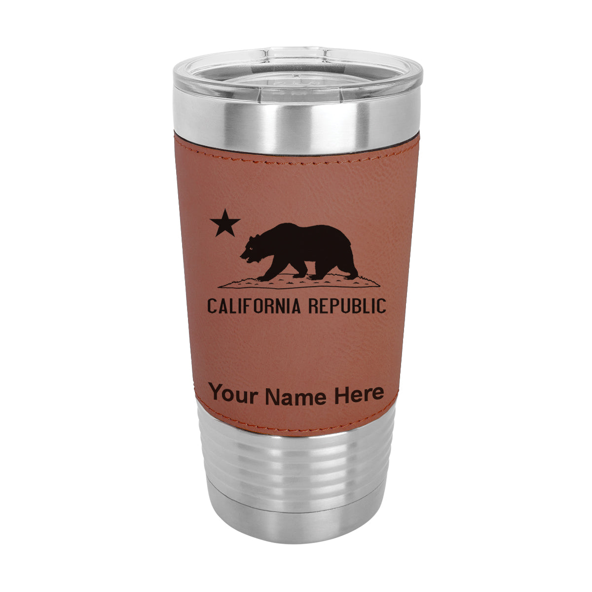 20oz Faux Leather Tumbler Mug, California Republic Bear Flag, Personalized Engraving Included - LaserGram Custom Engraved Gifts