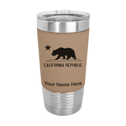 20oz Faux Leather Tumbler Mug, California Republic Bear Flag, Personalized Engraving Included - LaserGram Custom Engraved Gifts