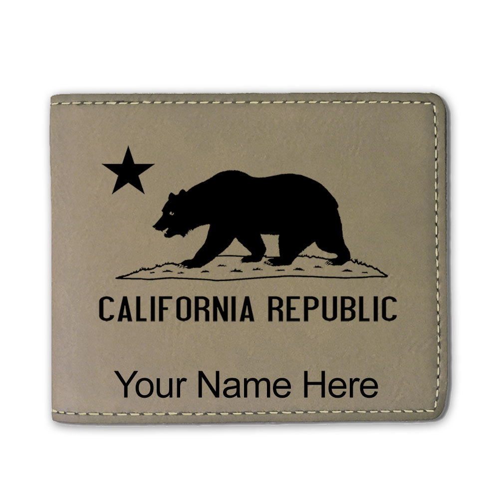 Faux Leather Bi-Fold Wallet, California Republic Bear Flag, Personalized Engraving Included