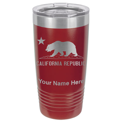 20oz Vacuum Insulated Tumbler Mug, California Republic Bear Flag, Personalized Engraving Included