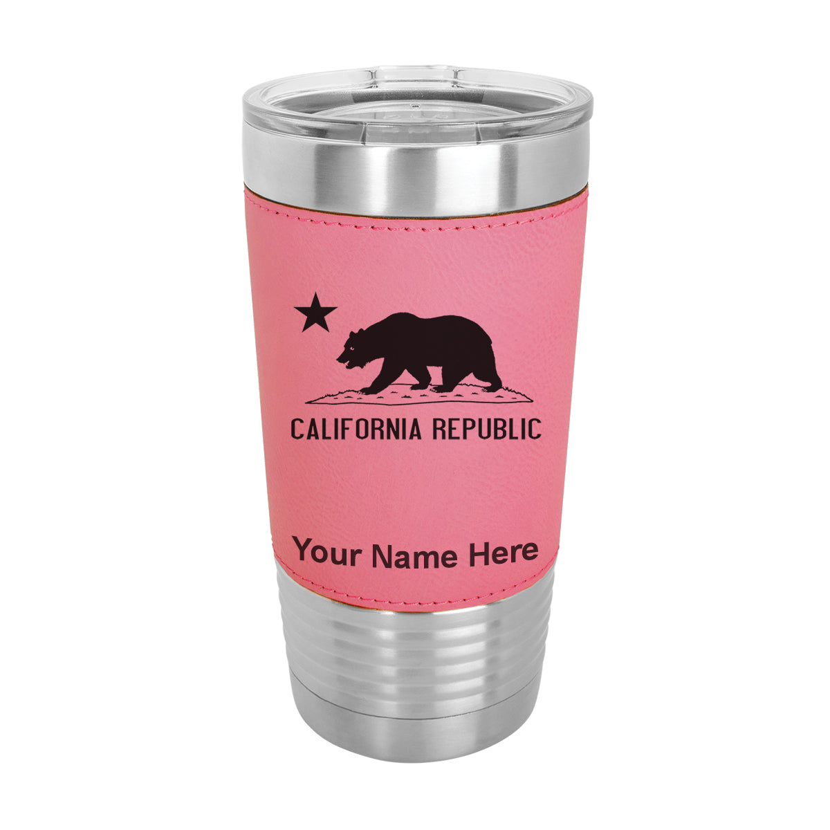 20oz Faux Leather Tumbler Mug, California Republic Bear Flag, Personalized Engraving Included - LaserGram Custom Engraved Gifts