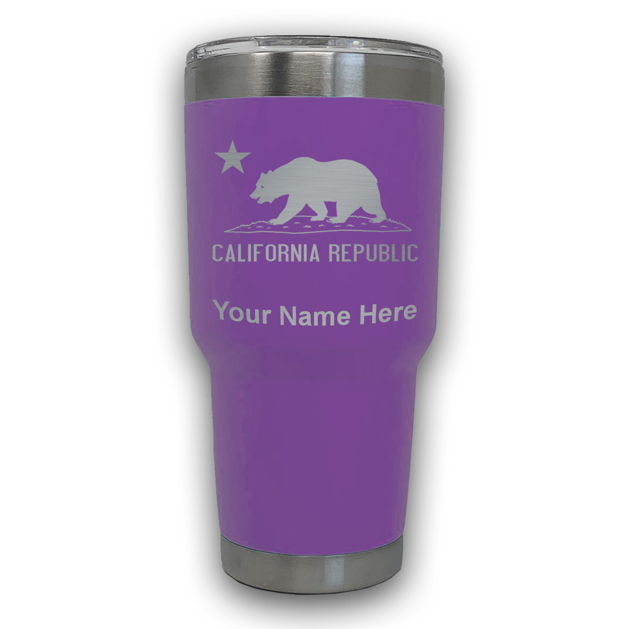 LaserGram 30oz Tumbler Mug, California Republic Bear Flag, Personalized Engraving Included