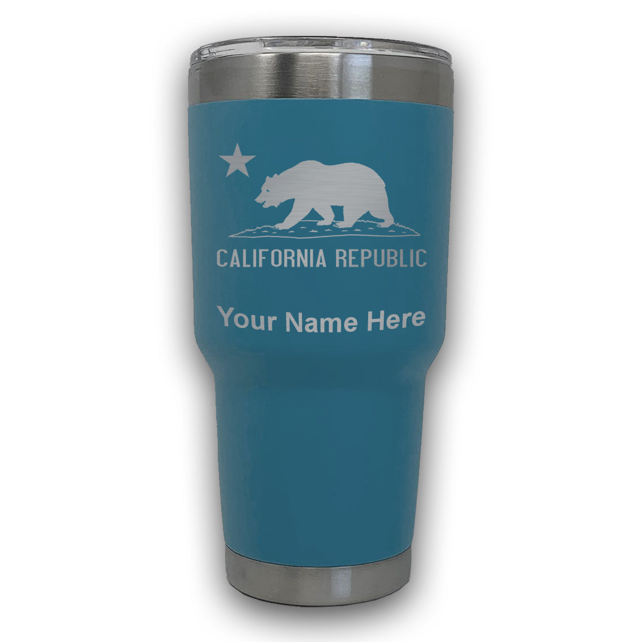 LaserGram 30oz Tumbler Mug, California Republic Bear Flag, Personalized Engraving Included