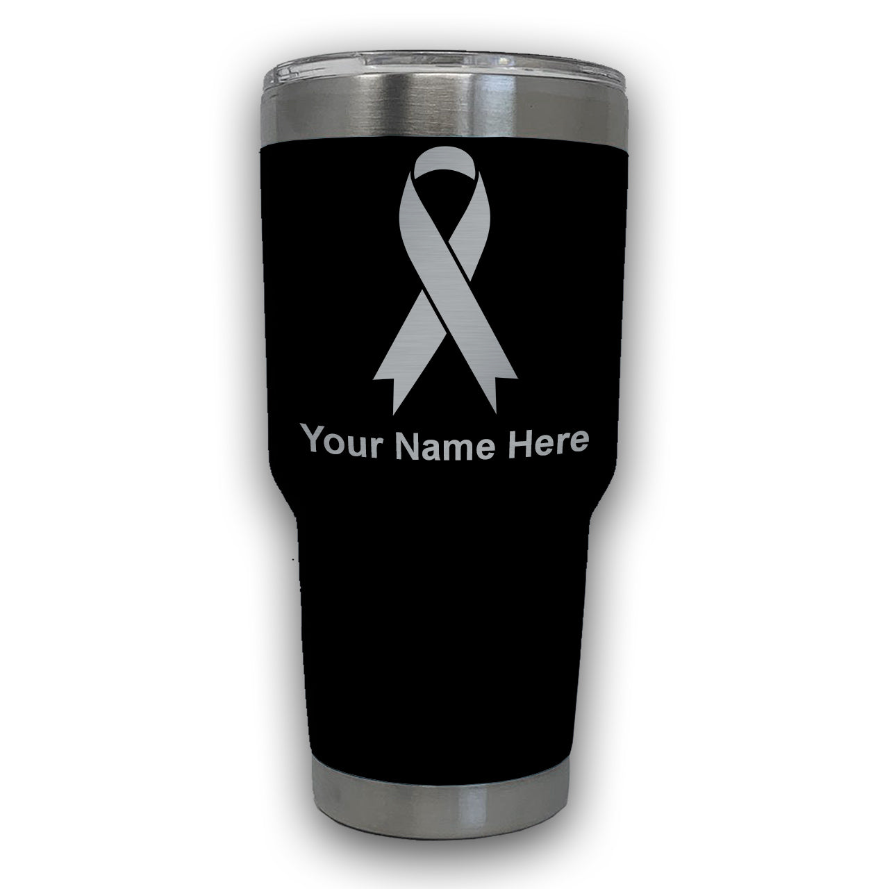 LaserGram 30oz Tumbler Mug, Cancer Awareness Ribbon, Personalized Engraving Included