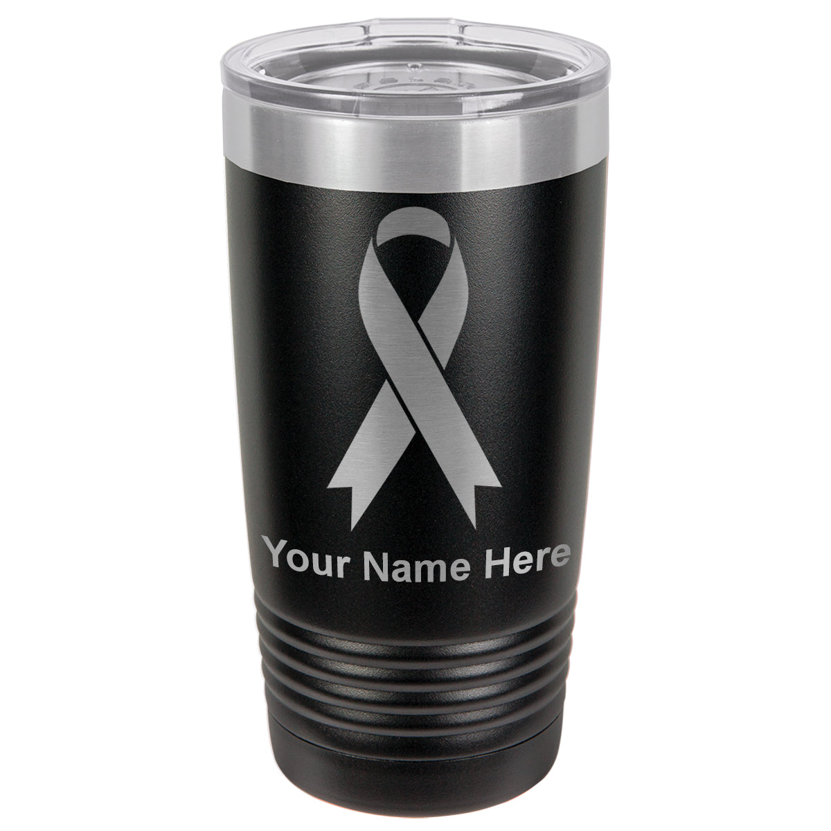 20oz Vacuum Insulated Tumbler Mug, Cancer Awareness Ribbon, Personalized Engraving Included