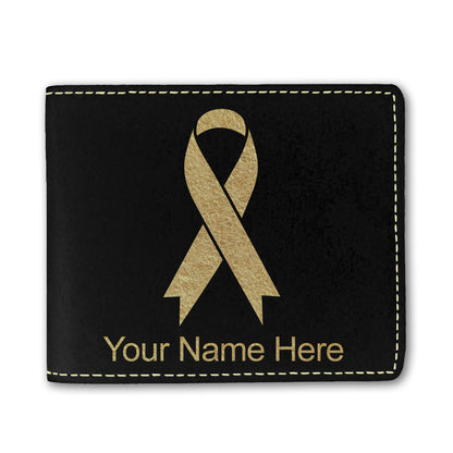 Faux Leather Bi-Fold Wallet, Cancer Awareness Ribbon, Personalized Engraving Included