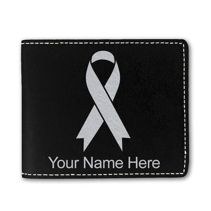 Faux Leather Bi-Fold Wallet, Cancer Awareness Ribbon, Personalized Engraving Included