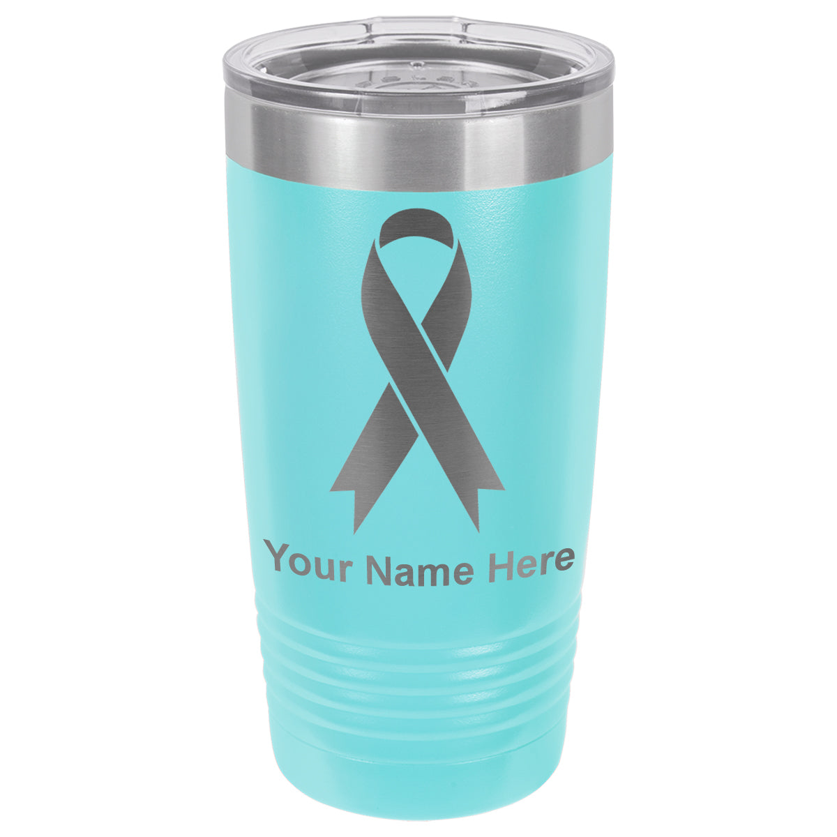 20oz Vacuum Insulated Tumbler Mug, Cancer Awareness Ribbon, Personalized Engraving Included