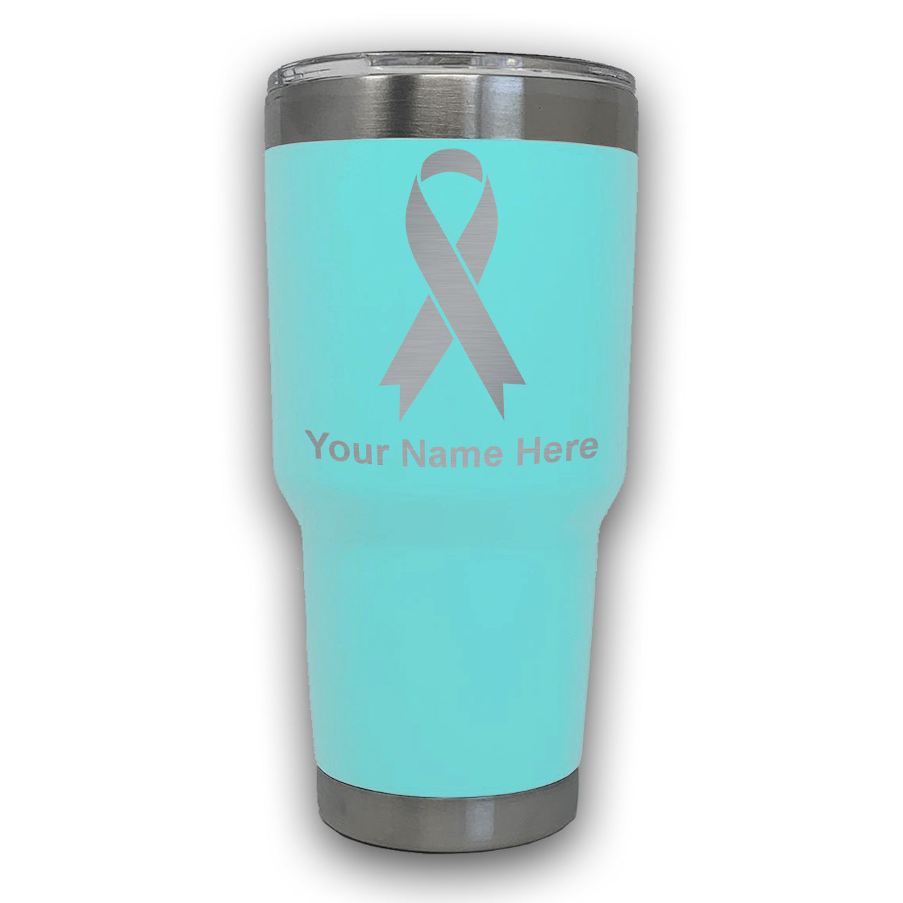 LaserGram 30oz Tumbler Mug, Cancer Awareness Ribbon, Personalized Engraving Included