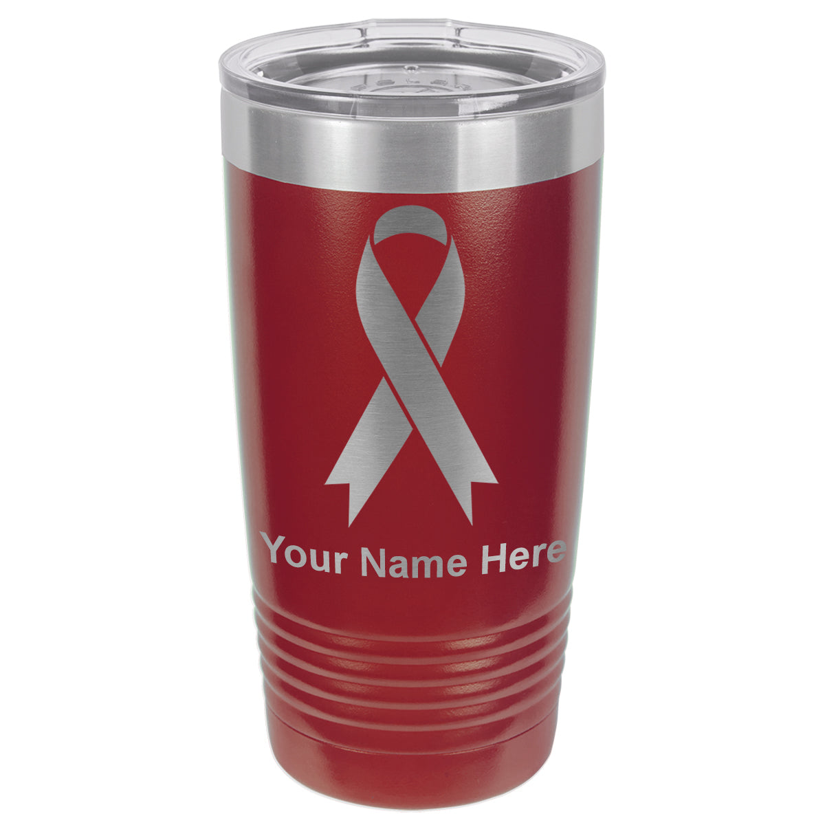 20oz Vacuum Insulated Tumbler Mug, Cancer Awareness Ribbon, Personalized Engraving Included