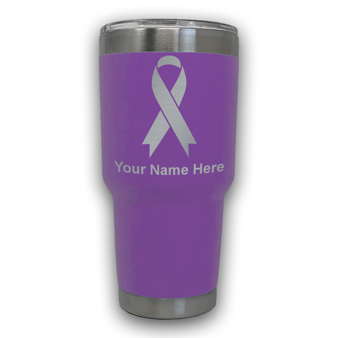 LaserGram 30oz Tumbler Mug, Cancer Awareness Ribbon, Personalized Engraving Included