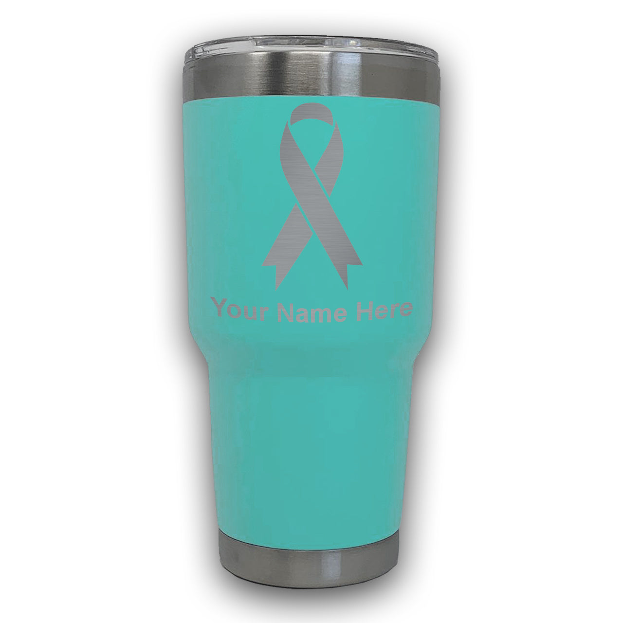 LaserGram 30oz Tumbler Mug, Cancer Awareness Ribbon, Personalized Engraving Included