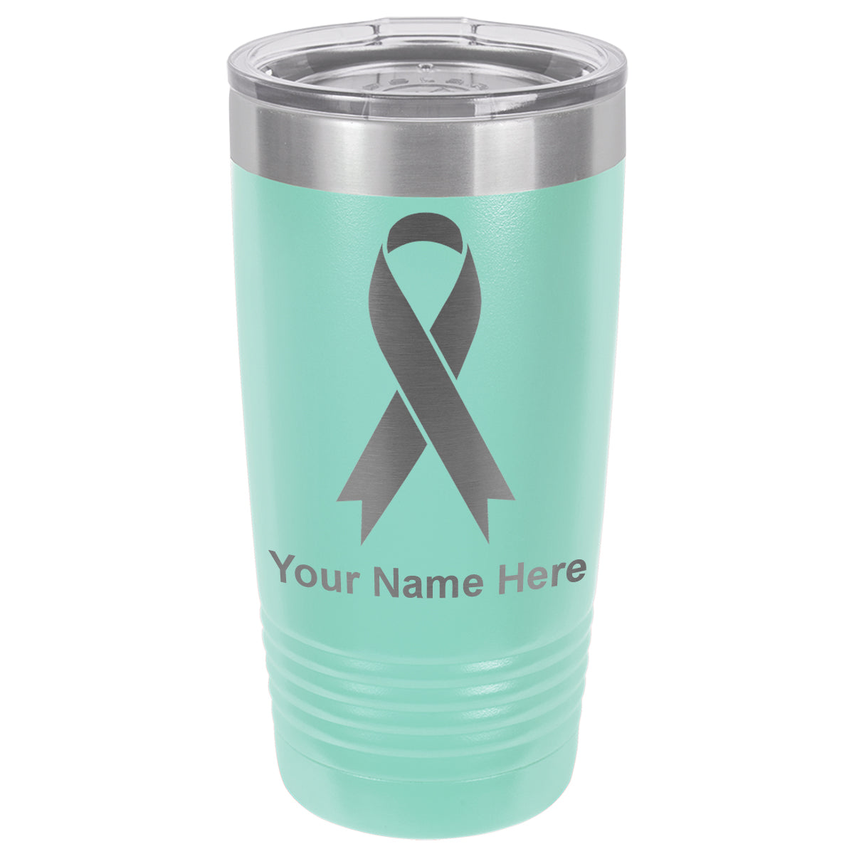 20oz Vacuum Insulated Tumbler Mug, Cancer Awareness Ribbon, Personalized Engraving Included