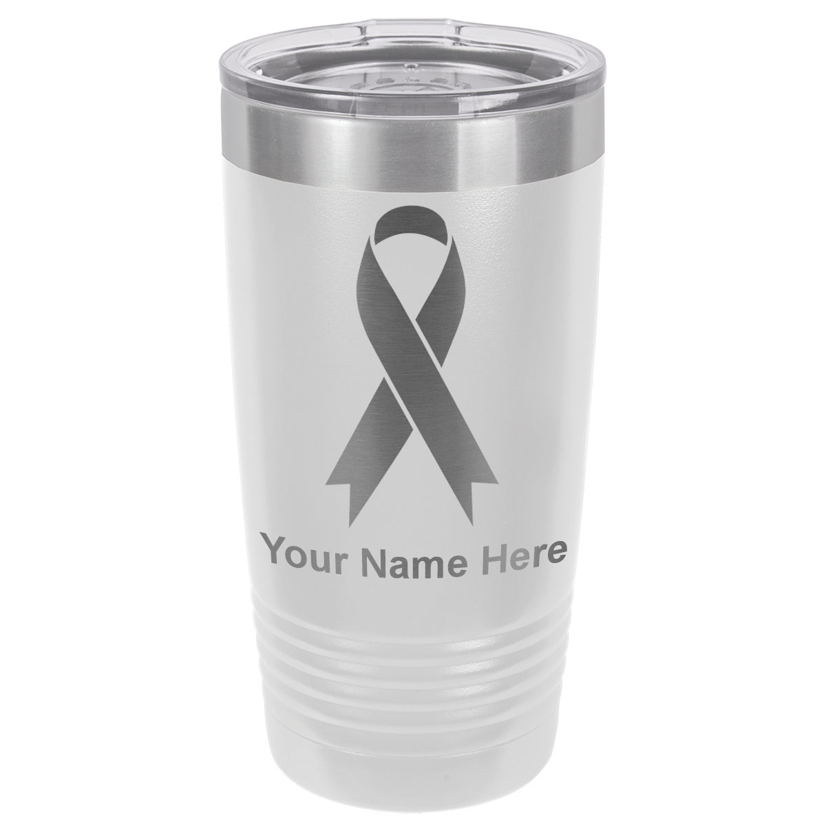 20oz Vacuum Insulated Tumbler Mug, Cancer Awareness Ribbon, Personalized Engraving Included