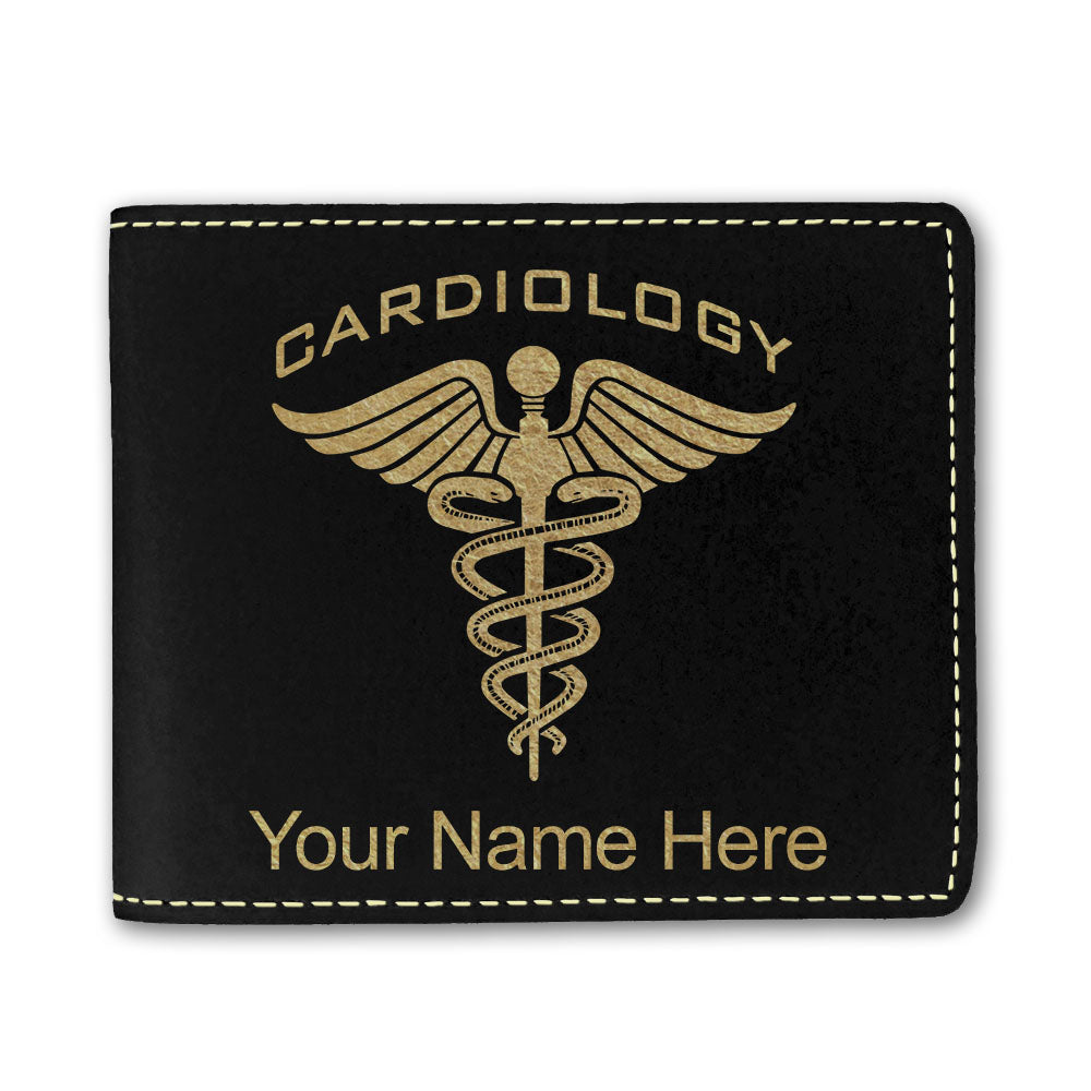 Faux Leather Bi-Fold Wallet, Cardiology, Personalized Engraving Included
