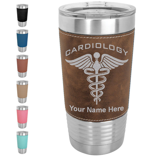 20oz Faux Leather Tumbler Mug, Cardiology, Personalized Engraving Included - LaserGram Custom Engraved Gifts