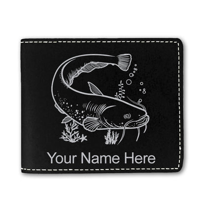 Faux Leather Bi-Fold Wallet, Catfish, Personalized Engraving Included