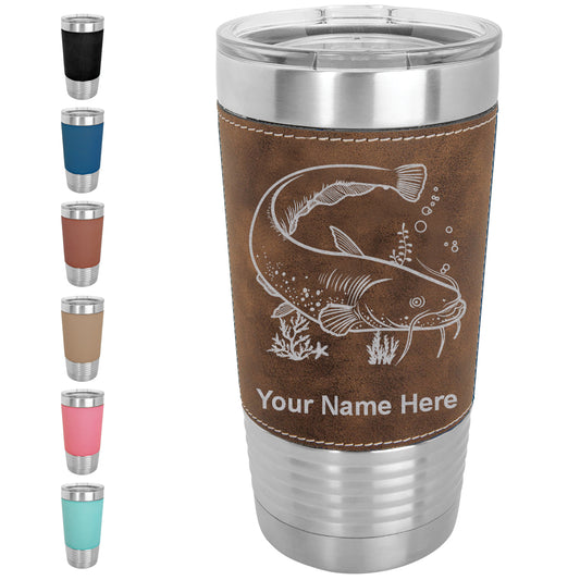 20oz Faux Leather Tumbler Mug, Catfish, Personalized Engraving Included - LaserGram Custom Engraved Gifts