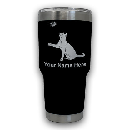 LaserGram 30oz Tumbler Mug, Cat with Butterfly, Personalized Engraving Included