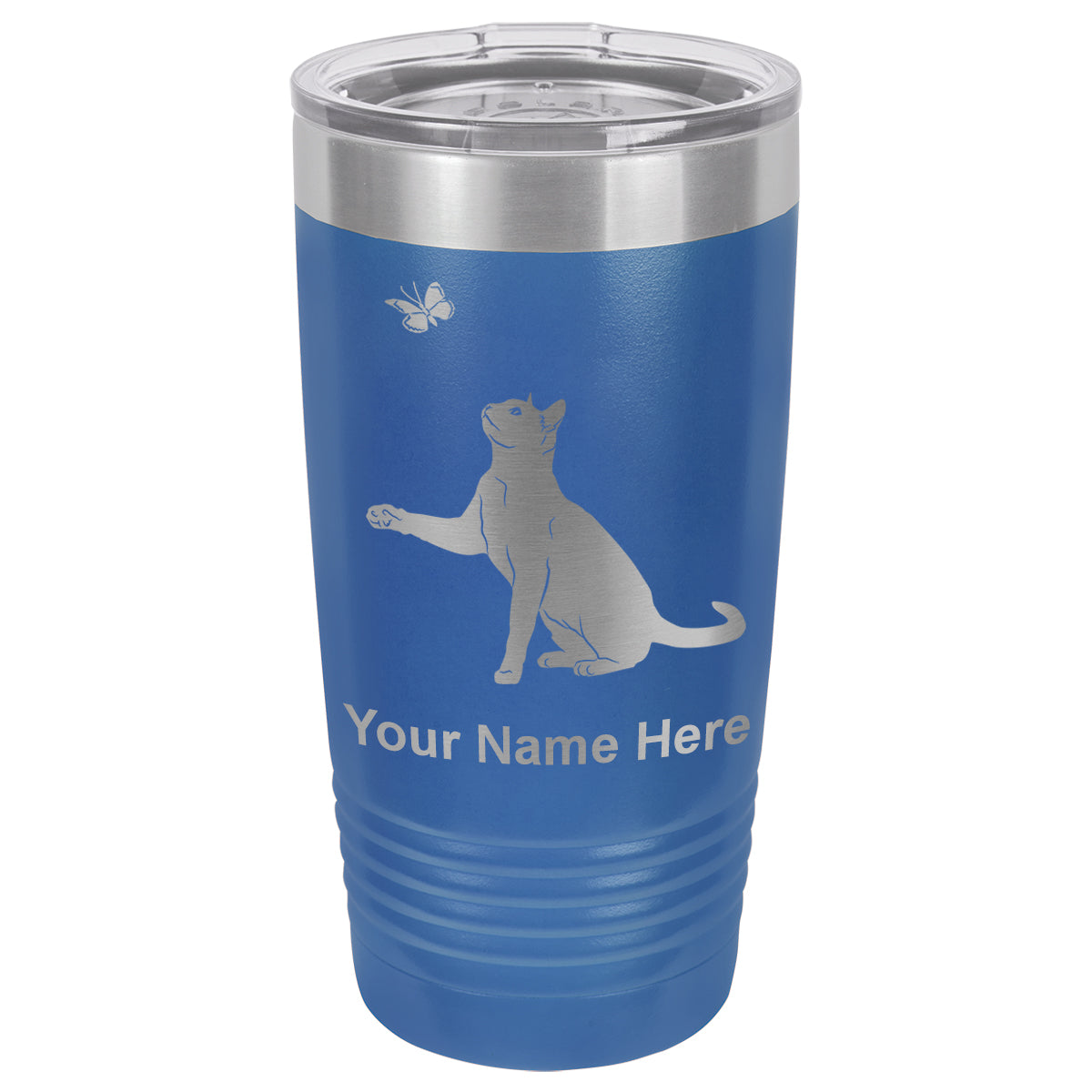 20oz Vacuum Insulated Tumbler Mug, Cat with Butterfly, Personalized Engraving Included