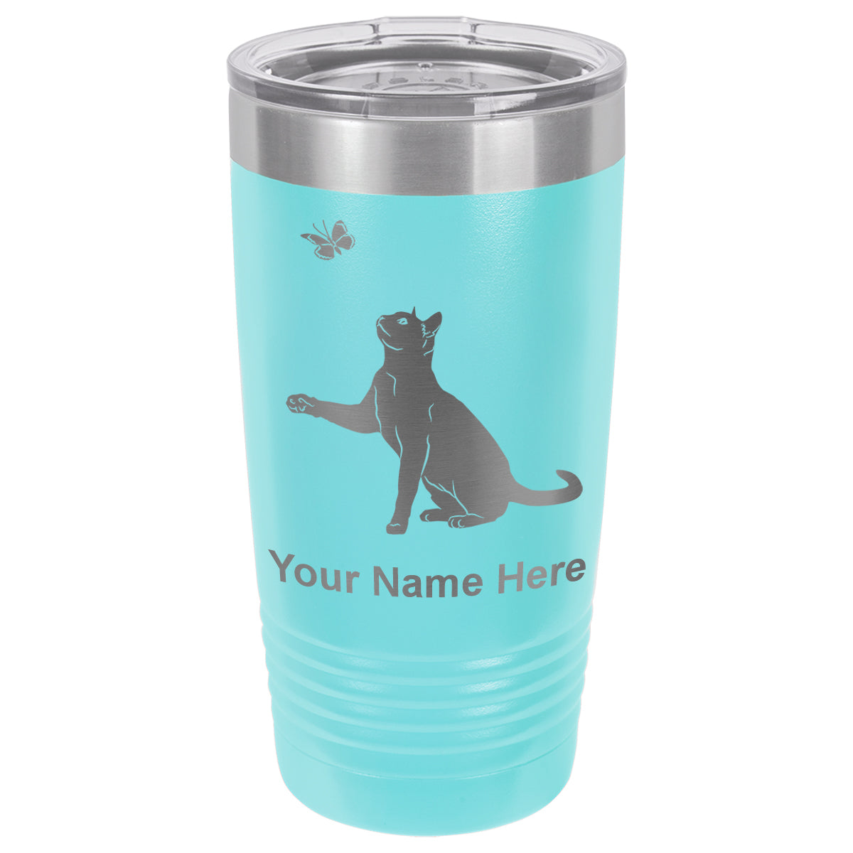 20oz Vacuum Insulated Tumbler Mug, Cat with Butterfly, Personalized Engraving Included