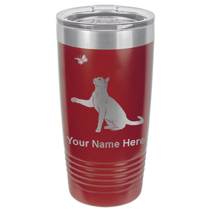 20oz Vacuum Insulated Tumbler Mug, Cat with Butterfly, Personalized Engraving Included