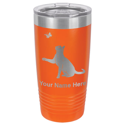 20oz Vacuum Insulated Tumbler Mug, Cat with Butterfly, Personalized Engraving Included